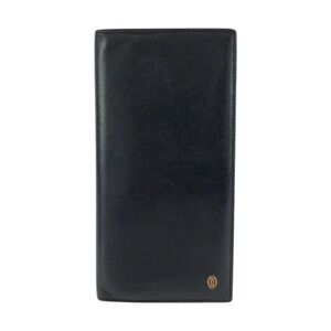 CARTIER Pasha de Cartier Black Leather Long Wallet with Gold Hardware for Men